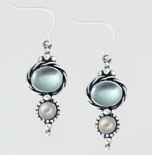 Sterling Silver Drop Dangle Earrings With Blue Topaz And Cultured Freshwater Pearl